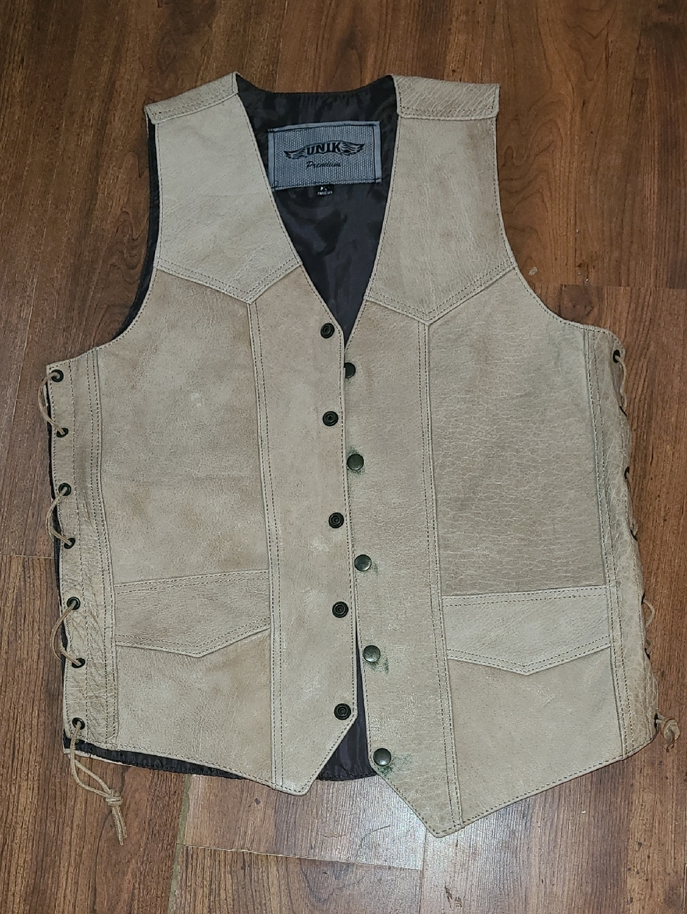 Vintage Unik Tan Leather Snap Button Vest For Men Lace-Side  Vest Size M